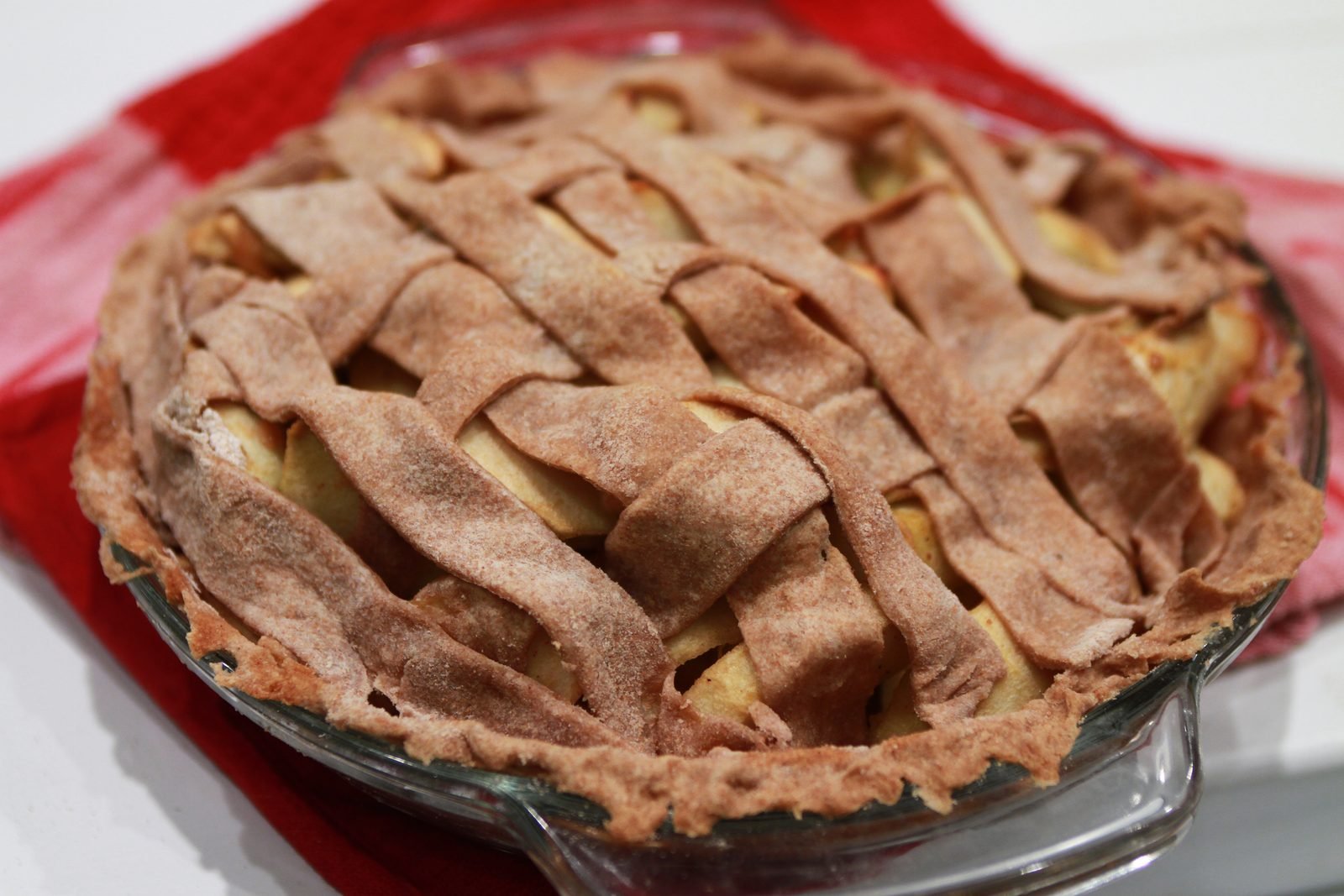 A fruit pie with a lattice crust